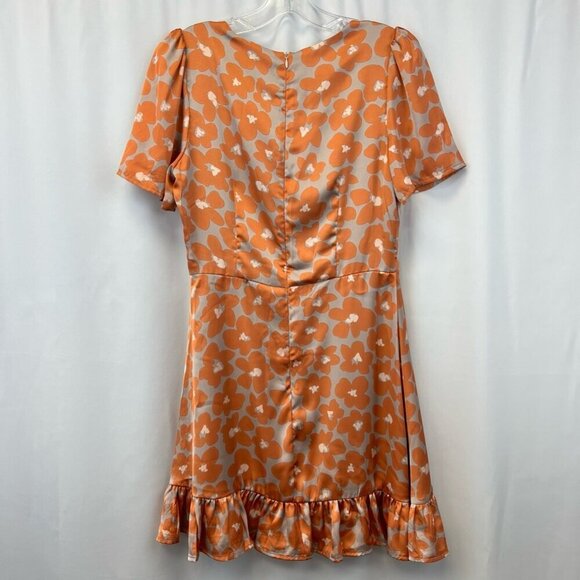 Dress Forum Womens Shift Dress Multicolor Floral Ruffle Hem Puff Sleeve Mini S - Picture 2 of 11